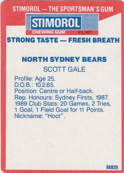 1990 Stimorol NRL #98 Scott Gale Back